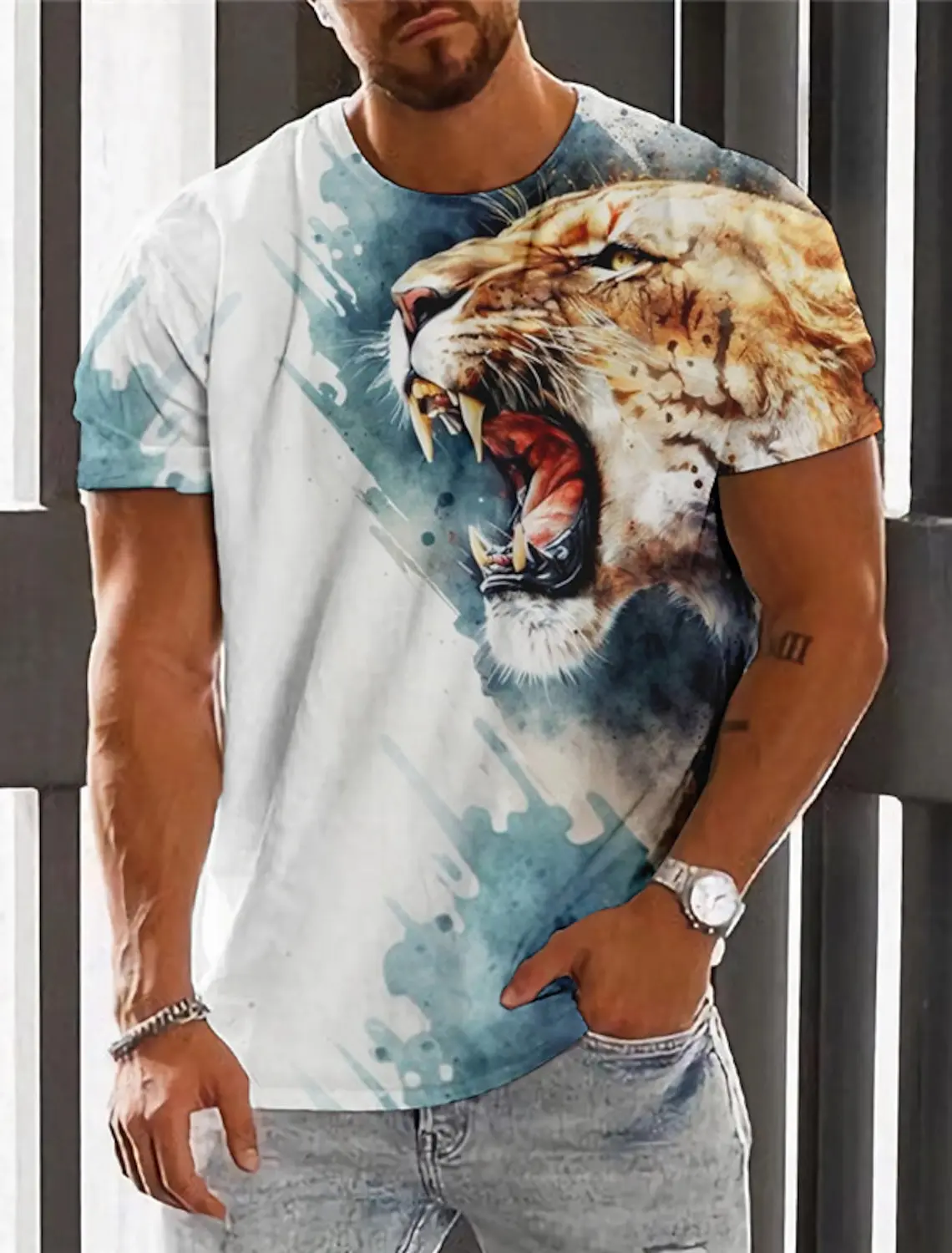 Men's Summer Short sleeved Cool Beast Pattern Street Clothing Loose and Breathable O-Neck Fashion Trendy Men’s Tops Retro Animal 
Men's Summer Short sleeved Cool Beast Pattern Street Clothing Loose and Breathable O-Neck Fashion Trendy Men’s Tops Retro Animal