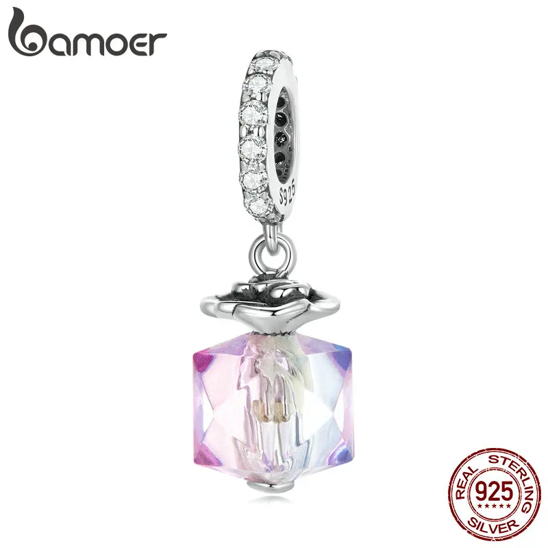 

Bamoer 925 Sterling Silver Pavé Sparkling CZ Exquisite Perfume Rose Pendant Fit Female Bracelet Elegant Charm Jewelry DIY Making