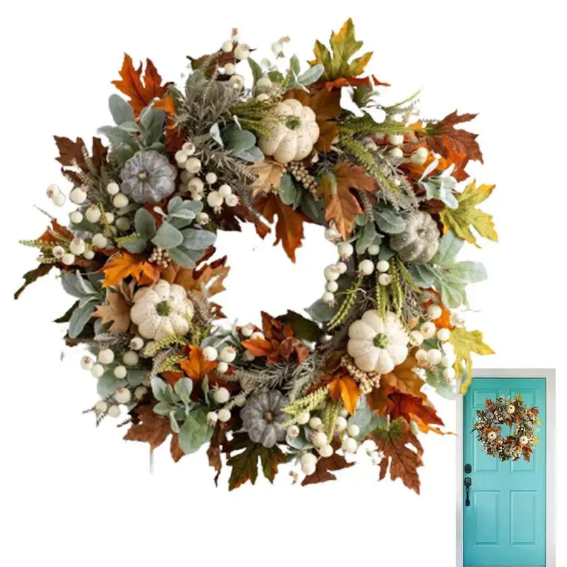 

Fall Wreaths Maple Leaf Berries White Pumpkin Wreath Thanksgiving Garden Door Decor Pendant Autumn Harvest Courtyard Garland