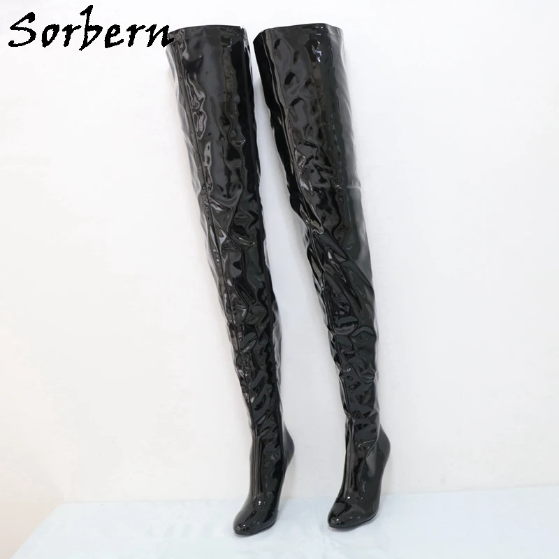 

Sorbern Fetish 90cm Women Boots Heelless Long Boot No Heels 12cm Round Toe Burlesque Crotch Thigh Shoes Unisex Custom Leg Size