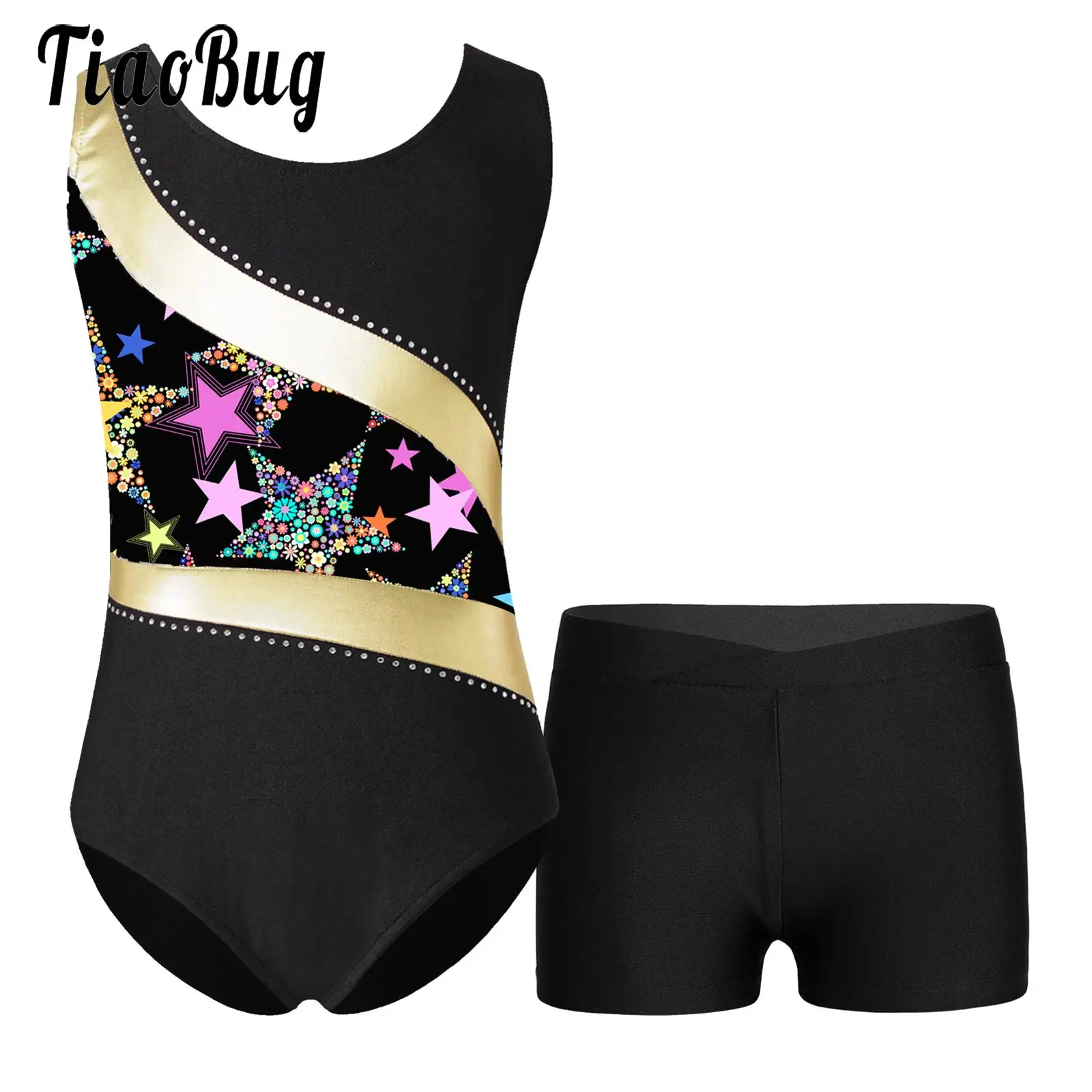 Kids Girls Sleeveless Leotard Printed Patchwork Ballet Dance Unitard Bodysuit with Sport Shorts Set for Dance Gymnastics Workout
Kids Girls Sleeveless Leotard Printed Patchwork Ballet Dance Unitard Bodysuit with Sport Shorts Set for Dance Gymnastics Workout