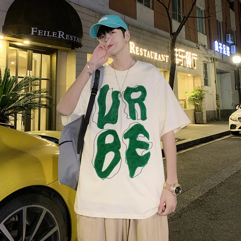 

New American Retro HipHop Fried Street Cotton Short Sleeve T-shirt Men's Fashion Ins Loose BF Lazy Style Top