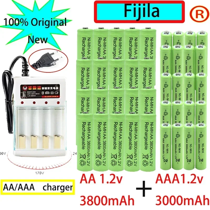 Long Lasting AAA Rechargeable Batteries, 1.2V aaa 3000mAh, 1.2V AA3800mAh Ni-MH Battery for Microphone and Camera with Charger
Long Lasting AAA Rechargeable Batteries, 1.2V aaa 3000mAh, 1.2V AA3800mAh Ni-MH Battery for Microphone and Camera with Charger