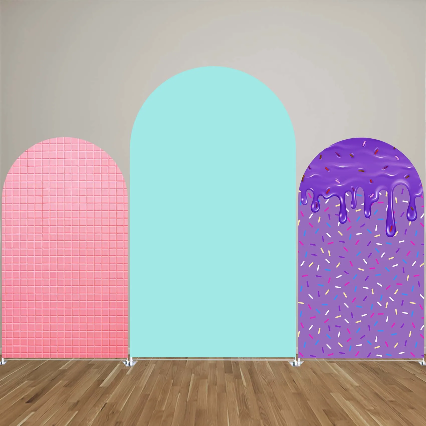 

Ice Cream Theme Arched Fabric Backdrop Covers for Baby Shower Pink Waffles Arch Stand Cover Birthday Parties Decorations Props