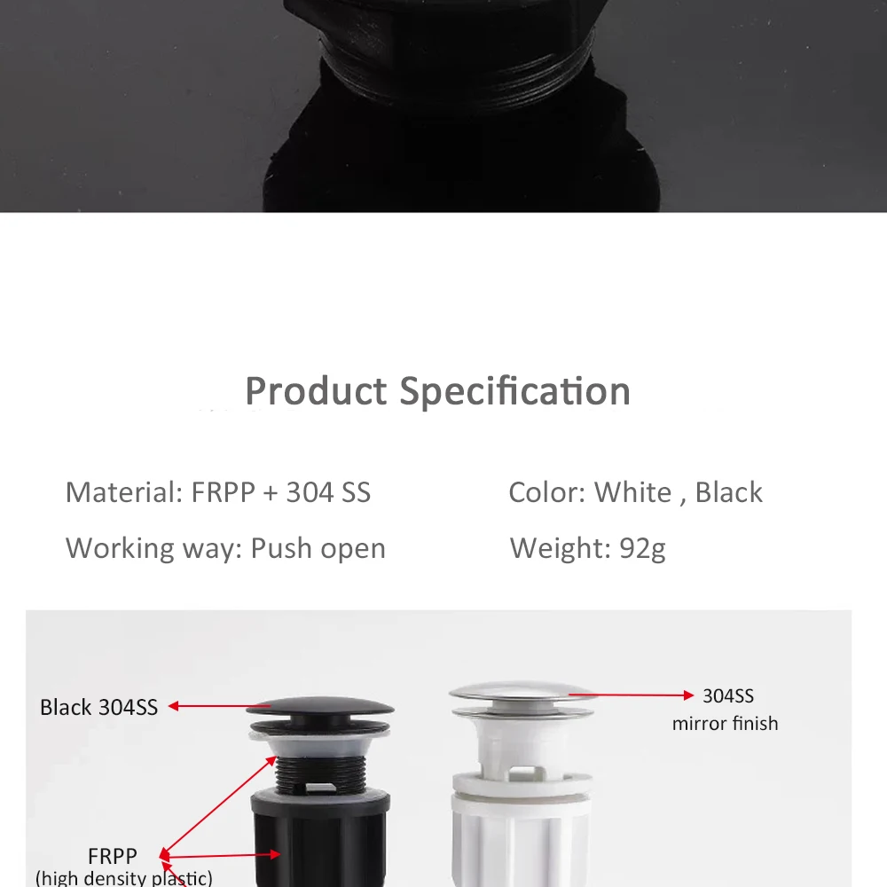 Generic Basin Drain Bathroom Sink Pop Up Push Open Waste Filter Stopper