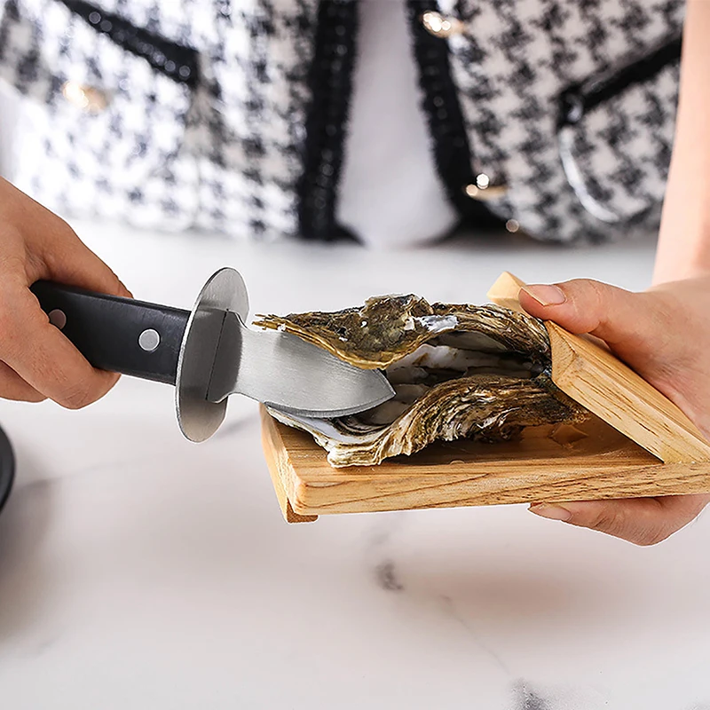 

New Wood Handle Oyster Knives Opener Stainless Steel Scallop Shell Shucking Cutter With Oyster Shucking Clamp For Seafood