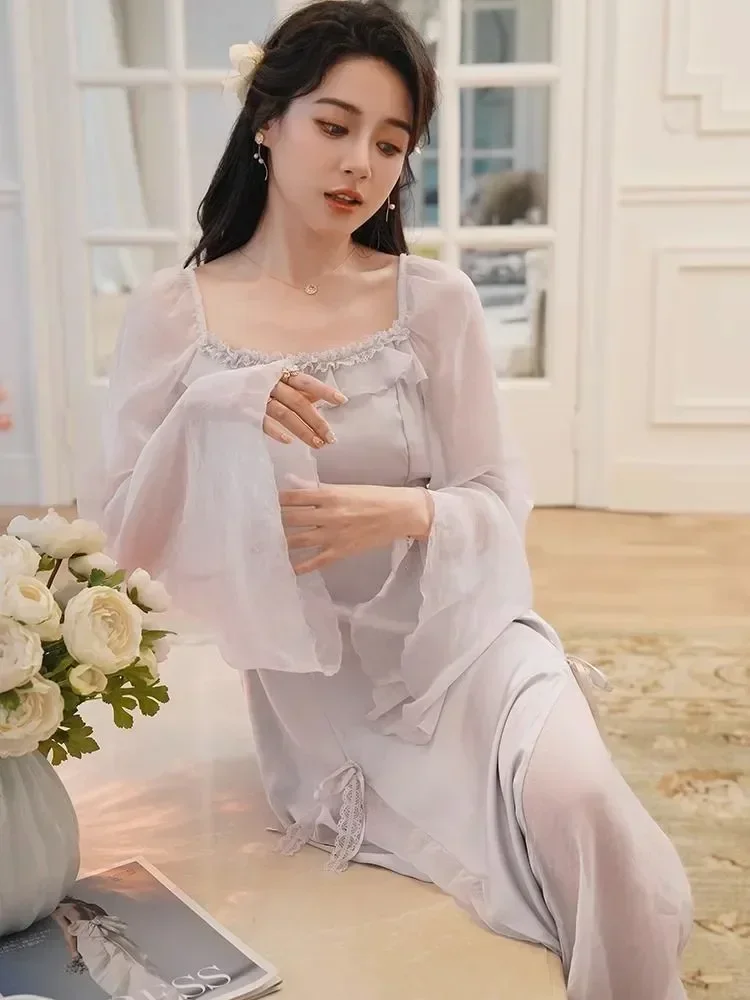 

Весенняя сетчатая Милая пижама в стиле ретро, женская ночная рубашка, ночная сорочка во французском стиле, домашняя пикантная одежда для сна, стильная Осенняя ночная рубашка принцессы