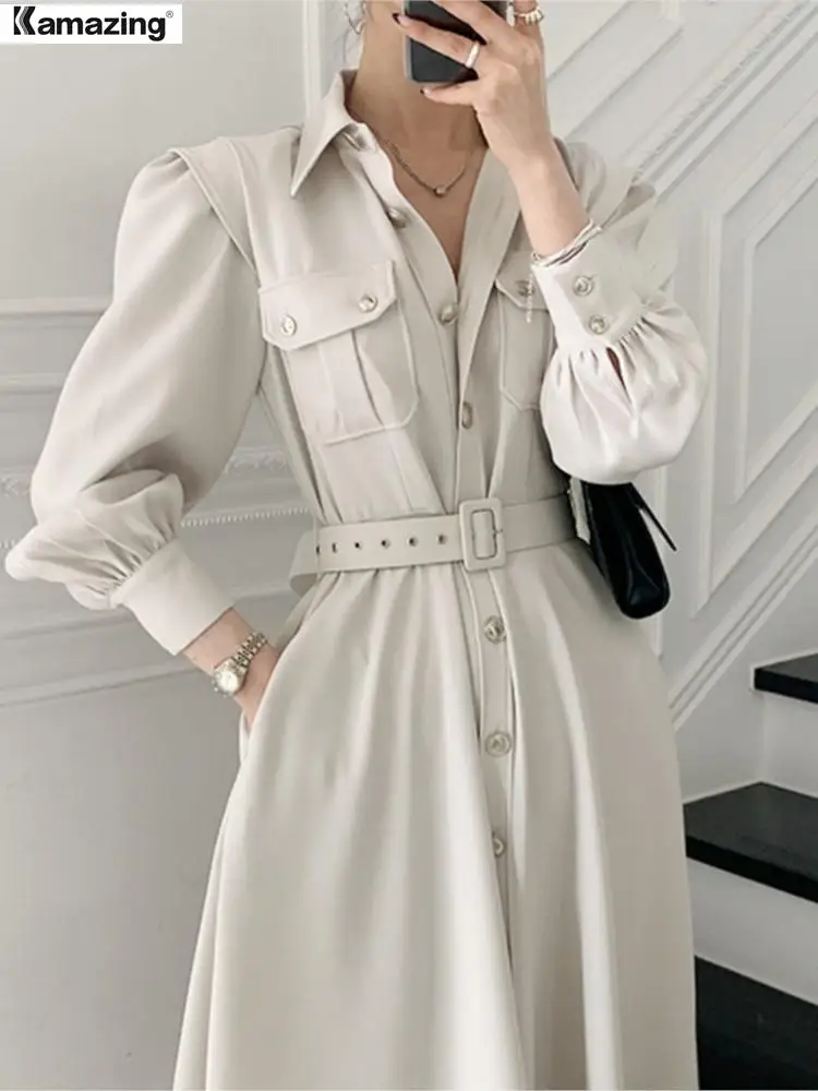 Spring Autumn Women Dress Fashion Female Puff Sleeve Vintage Solid Midi Shirt Dress Casual Single Breasted Waistband Chic Dress
Spring Autumn Women Dress Fashion Female Puff Sleeve Vintage Solid Midi Shirt Dress Casual Single Breasted Waistband Chic Dress