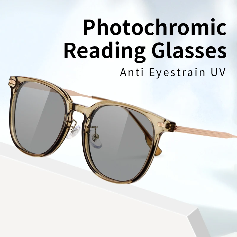 

Photochromic Reading glasses for Women Large Oversized Titanium & TR90 Frame,Hot Fashion Sunglasses Presbyopia Eyeglasses