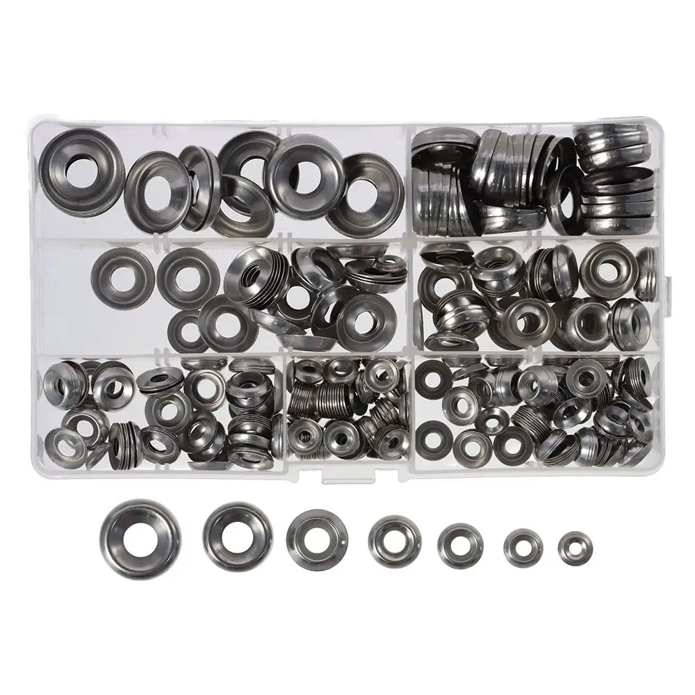 

390pcs Silver Finishing Cup Countersunk Washer #4 #6 #8 #10 #12 #14 #16 Stainless Steel Finish Washers Cup Countersunk Washer