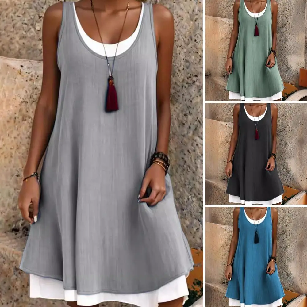 Women Dress Stylish Summer Women's Dress with Color Matching Vest A-line Design for Wear Commute Knee Length Sundress Round Neck
Women Dress Stylish Summer Women's Dress with Color Matching Vest A-line Design for Wear Commute Knee Length Sundress Round Neck
