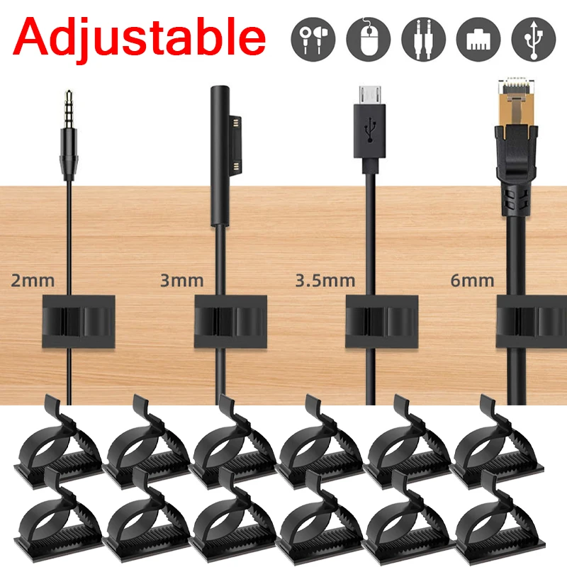 

Adjustable Cable Organizer Self Adhesive Cable Clips Table Cable Management Cord Holder For Car PC TV Charging Wire Winder Clamp