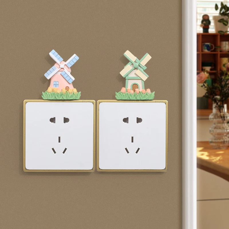 

1pc Cartoon Switch Sticker Wall Decals Windmill Ornament Tulip Blossom Decoration Switch Wall Sticker For Kids Room