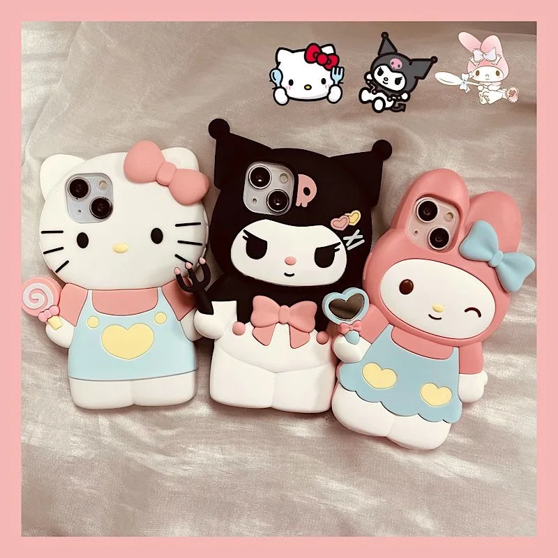 

3D Cartoon Sanrio Hello Kitty Kuromi Silica gel Soft Phone Cases For iPhone 15 14 13 12 11 Pro Max XR XS MAX X Cover Y2k Girl