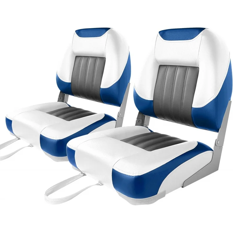 

Deluxe Low Back Boat Seat, Fold-Down Fishing Boat Seat (2 Seats) (White/Grey/Blue)