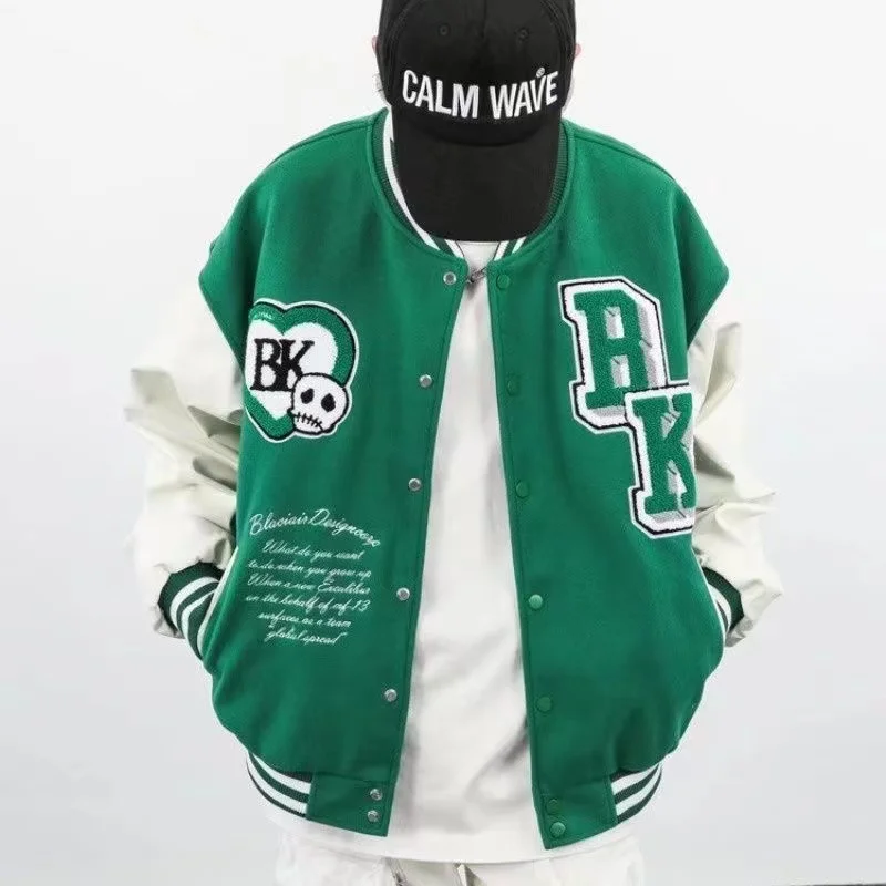 BK Skeleton Vintage Flocking Embroidered Varsity Jacket for Men Baseball Uniform Hip Hop College Women Bomber Coats Oversized
BK Skeleton Vintage Flocking Embroidered Varsity Jacket for Men Baseball Uniform Hip Hop College Women Bomber Coats Oversized