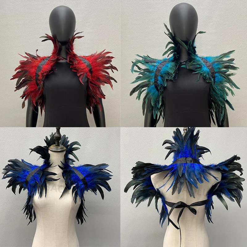 

Luxury Feather Cape Halloween Cosplay Shawl Natural Feather Shrugs Shawl Shoulder Wraps For Women Sexy Punk Gothic Feather Scarf