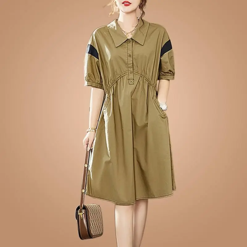 Summer new medium and long loose and thin waist foreign style short-sleeved skirt shirt dress women
Summer new medium and long loose and thin waist foreign style short-sleeved skirt shirt dress women