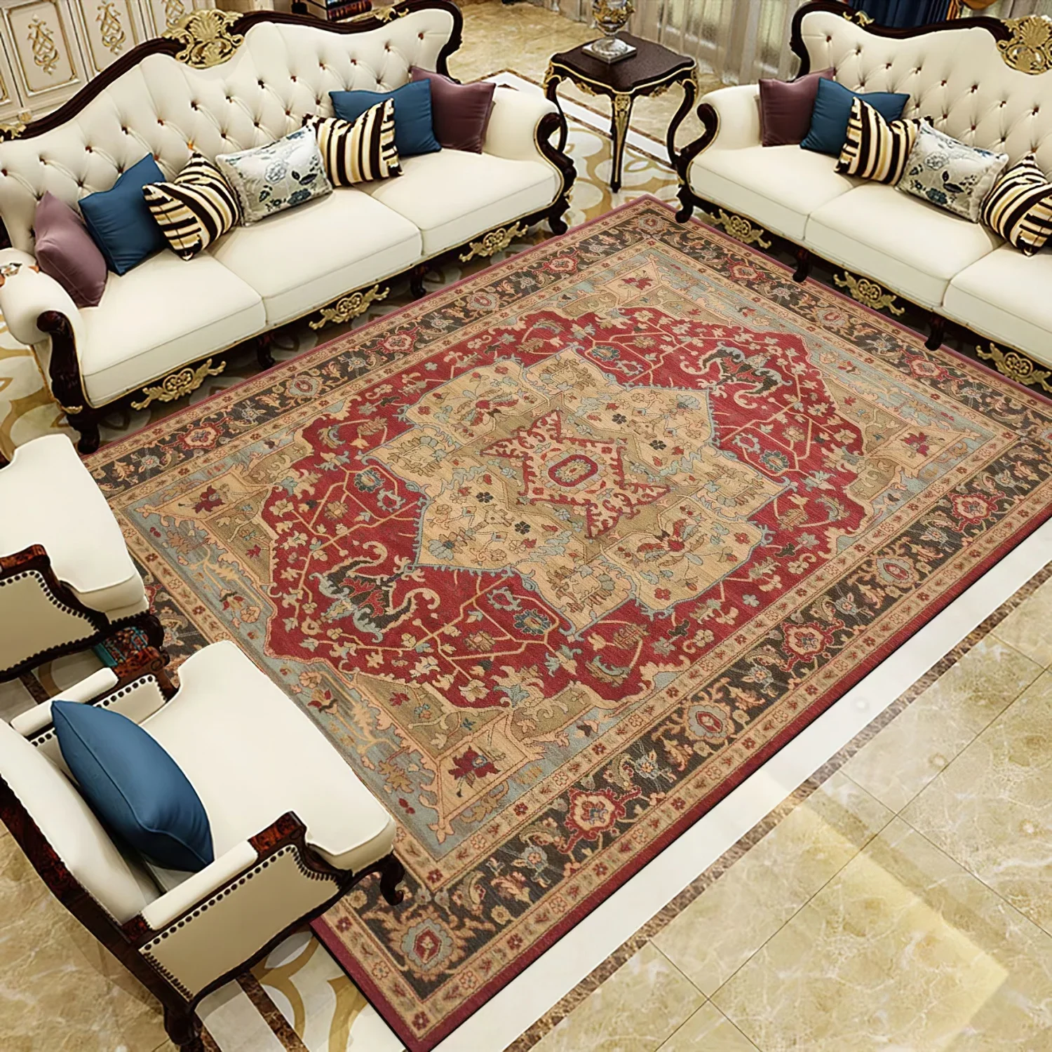 

Ethnic Style Bedroom Carpet Persian American Retro Carpets Large Area Living Room Decoration Rugs Cloakroom Lounge Rug Washable