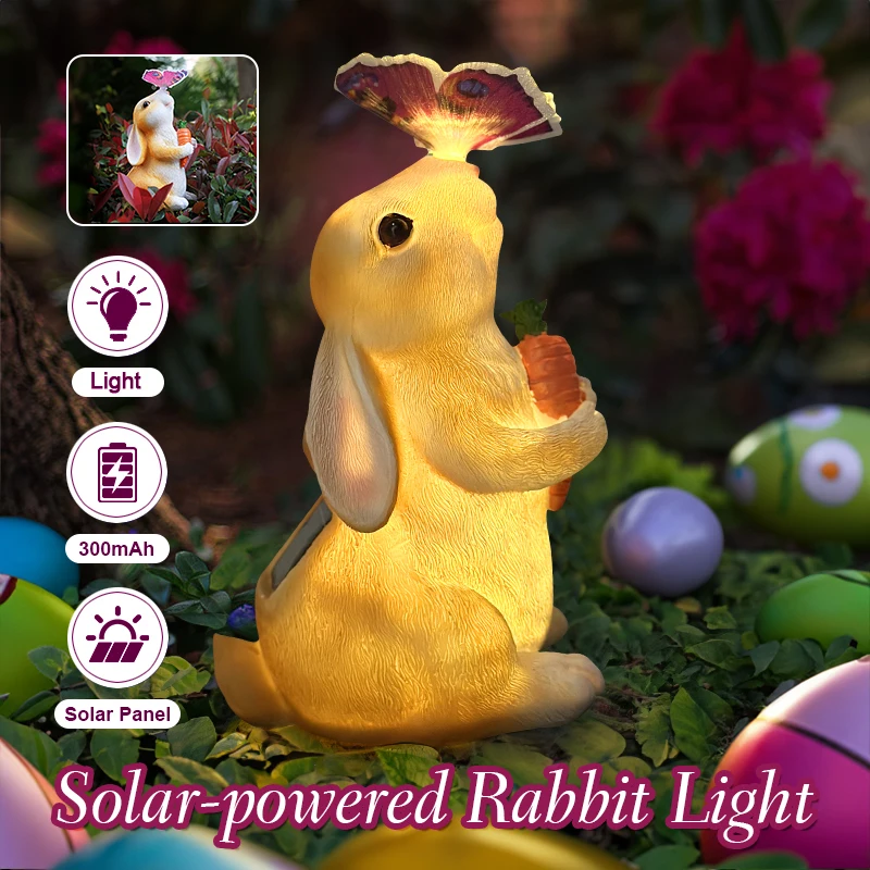 

Фотография кролика, Пасхальная полимерная статуя кролика с бабочкой, водонепроницаемая наружная садовая статуя животного, лужайка, двор, подарки для мамы