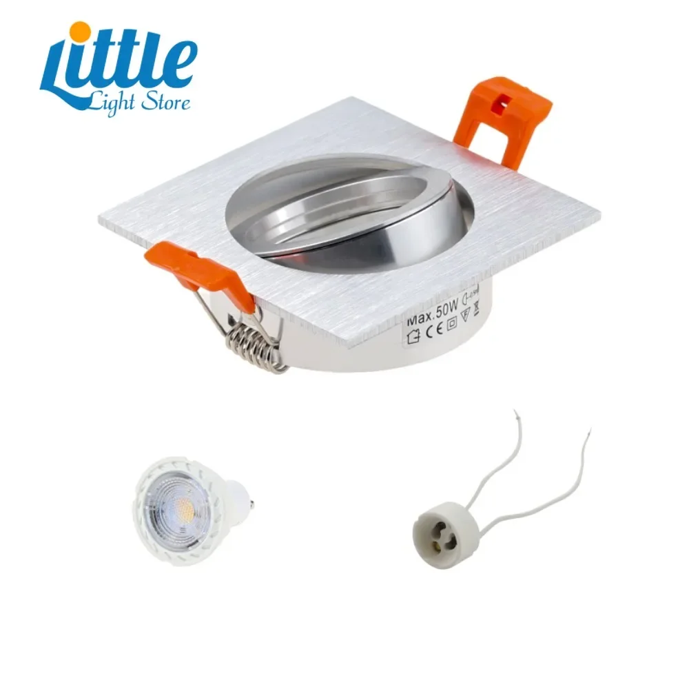 

Square Recessed Spotlight Frame Replacement with GU10 Socket and Bulb Cold White Fitting Mounting Ceiling Fixture Holder