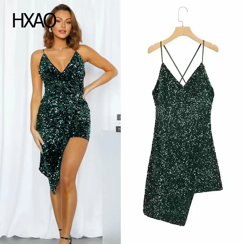 HXAO Sequin Dresses For Women Sexy Backless Slip Dress Sequined Asymmetrical Midi Dress Female Green Luxury Evening Party Dress
HXAO Sequin Dresses For Women Sexy Backless Slip Dress Sequined Asymmetrical Midi Dress Female Green Luxury Evening Party Dress