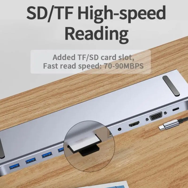 

in 1 Type C Dock USB Hub 3.0 Splitter Multiport Adapter 4K HDMI-compatible RJ45 SD/TF VGA PD for MacBook iPad Laptop
