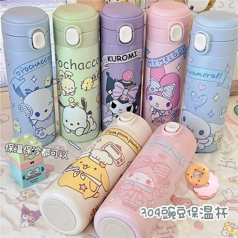 

New Sanrio Cinnamoroll Insulation Cup Cartoon Kuromi Pochacco 304 Stainless Insulated Water Cup My Melody Pom Pom Purin