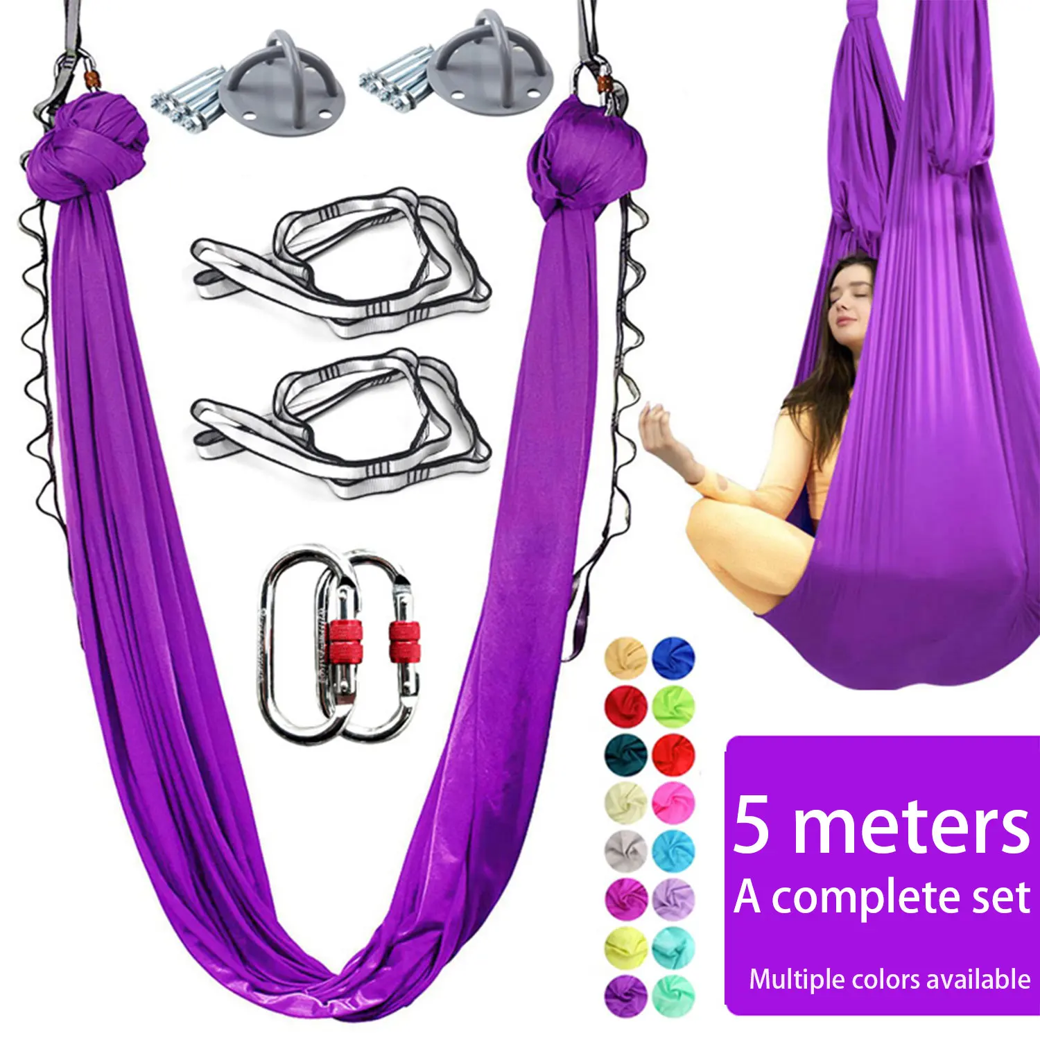

5 Meters High-Quality Yoga Aerial Silks Fabric for Yoga Hammock Acrobatic Fly swing Silk Dance Antigravity Hanging Belt
