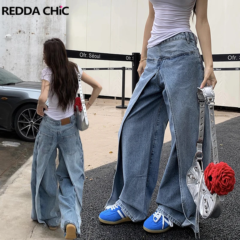 

REDDACHiC 90s Backwards Baggy Boyfriend Jeans Women High Rise Multi-wear Patchwork Retro Casual Wide Pants Korean Y2k Streetwear