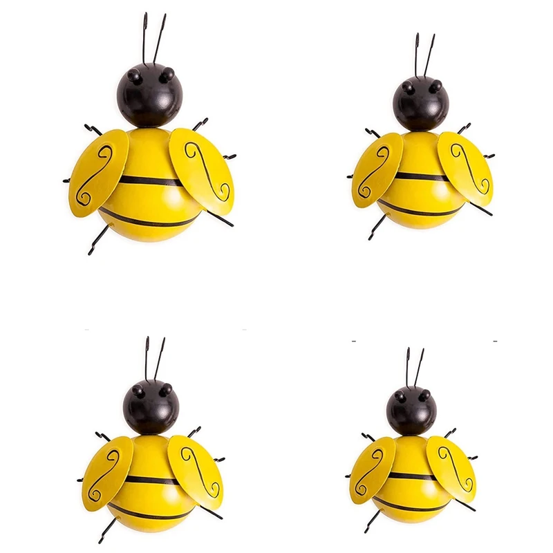 

Quality 4PCS Metal Bumble Bee Wall Decor, 3D Iron Bee Art Sculpture Hanging Wall Decorations For Outdoor Home Garden