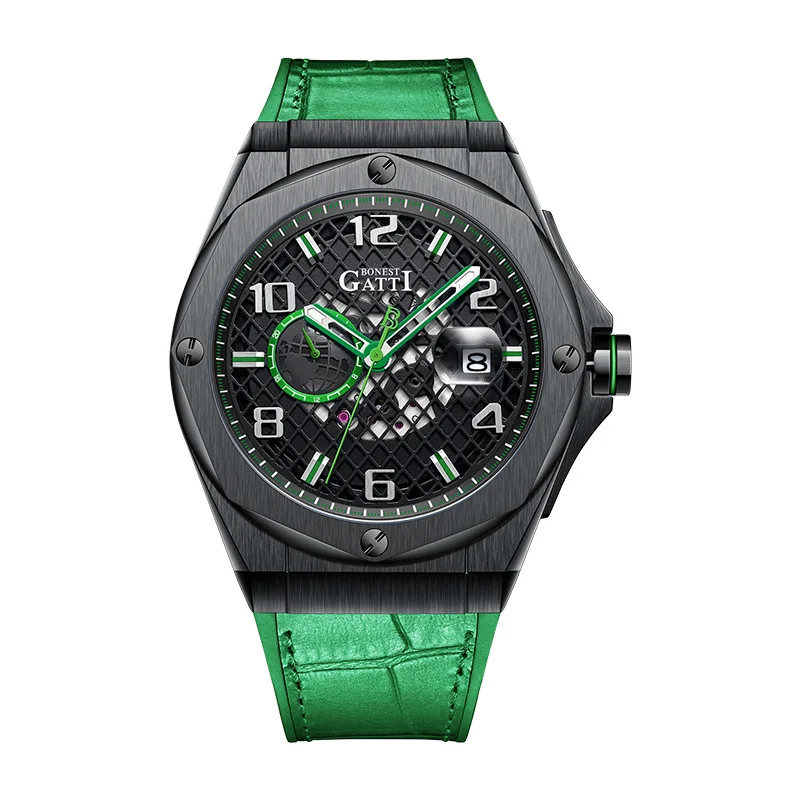 

BONEST GATTI Men Automatic Watch Luxury Watches Vintage Mechanical Wristwatch Skeleton 50M Waterproof Sapphire Date 24 Hours