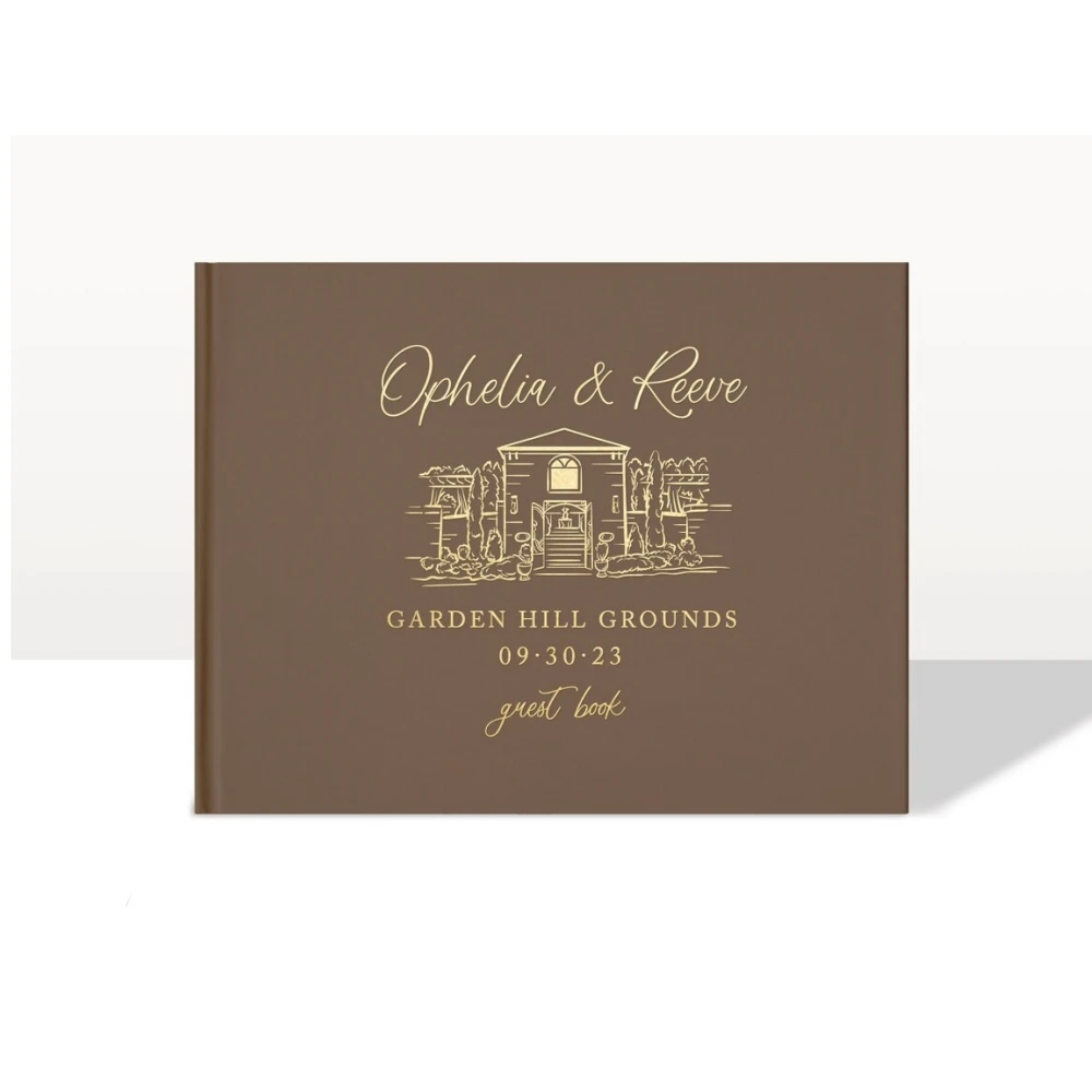 

Foil Wedding Guest Book #58 - Custom Venue Illustration - Watercolor Wedding Venue Guestbook, Horizontal Guest Book, Hardcover G
