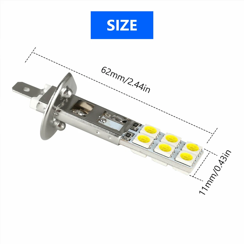 

2PCS NEW H1 12SMD 5050 Fog Driving Light 6000K Super White 55W LED Headlight Bulbs Tools Aluminum 12V-24V 6000K 1800LM