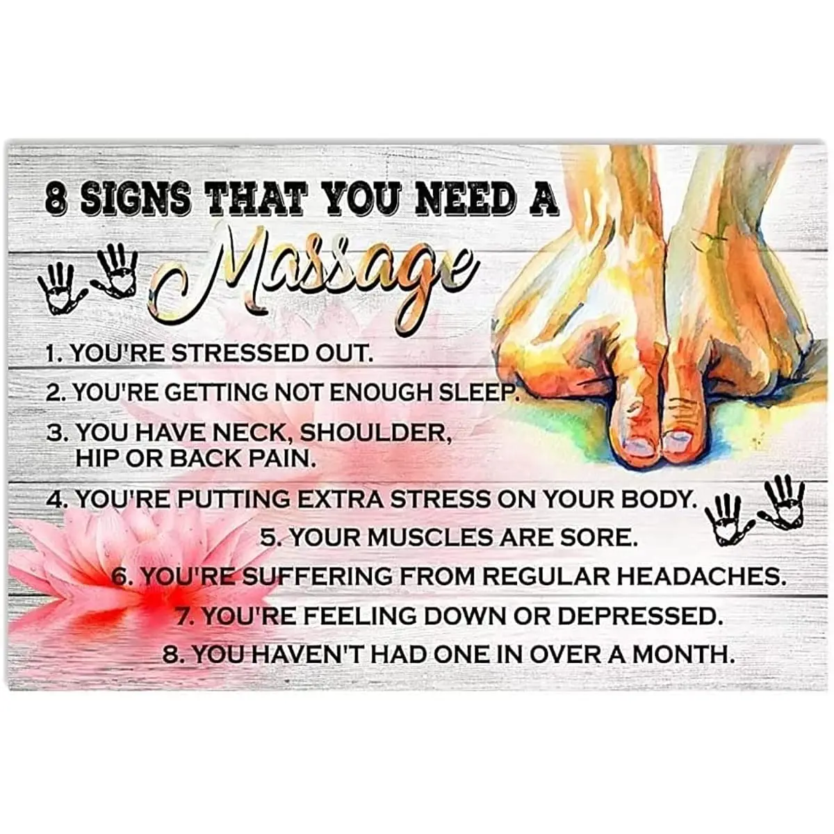 Vintage Massage Poster Wall Art 8 Signs That You Need a Massage Metal Tin Sign Foot Bath Spa Wall Decor For LivingHome Bedroom
Vintage Massage Poster Wall Art 8 Signs That You Need a Massage Metal Tin Sign Foot Bath Spa Wall Decor For LivingHome Bedroom