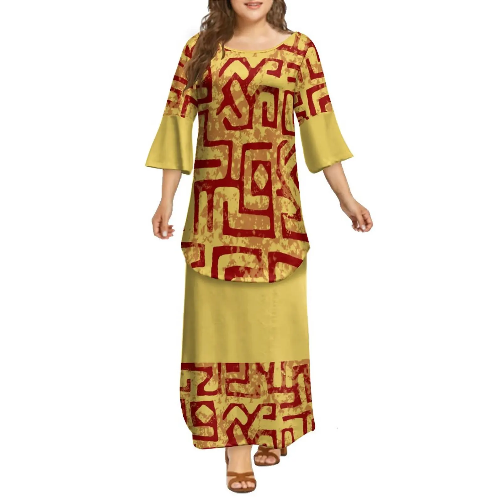 New style Trumpet Sleeve Puletasi tops and Skirts Set Hawaii Polynesian Tribal Design Suitable 8XL tapa big people Dress custom
New style Trumpet Sleeve Puletasi tops and Skirts Set Hawaii Polynesian Tribal Design Suitable 8XL tapa big people Dress custom