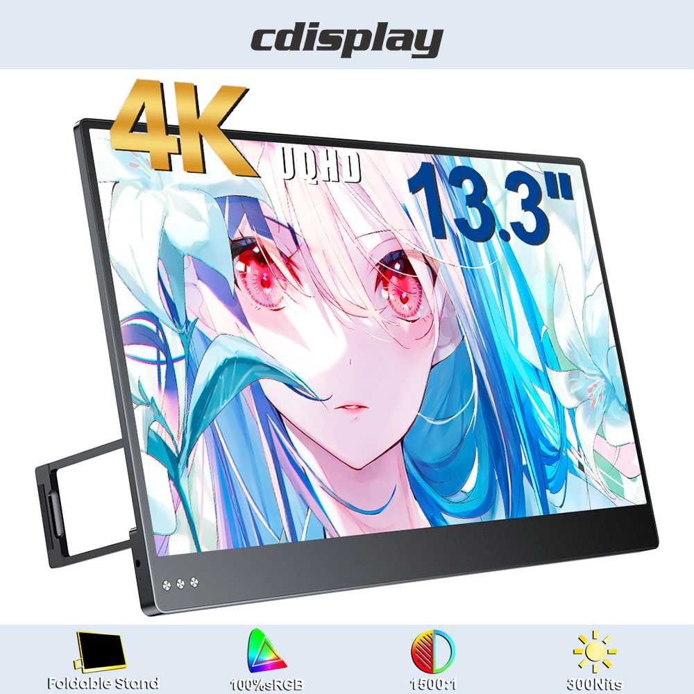 

4K 13.3" Portable Monitor 3840*2160 IPS USB-C Mini HDMI Laptop Extended Display for Switch PS5/4 Xbox Notebook Phones PC Gamer