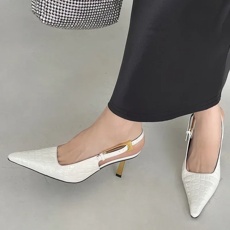 Patent Leather Green Women Pumps Sexy Pointed Toe Metal Buckle Strap Thin High Heels Summer Elegant Slingbacks Heeled Sandals 44 S53142502d36e4c40acf940498f80a9a4Q