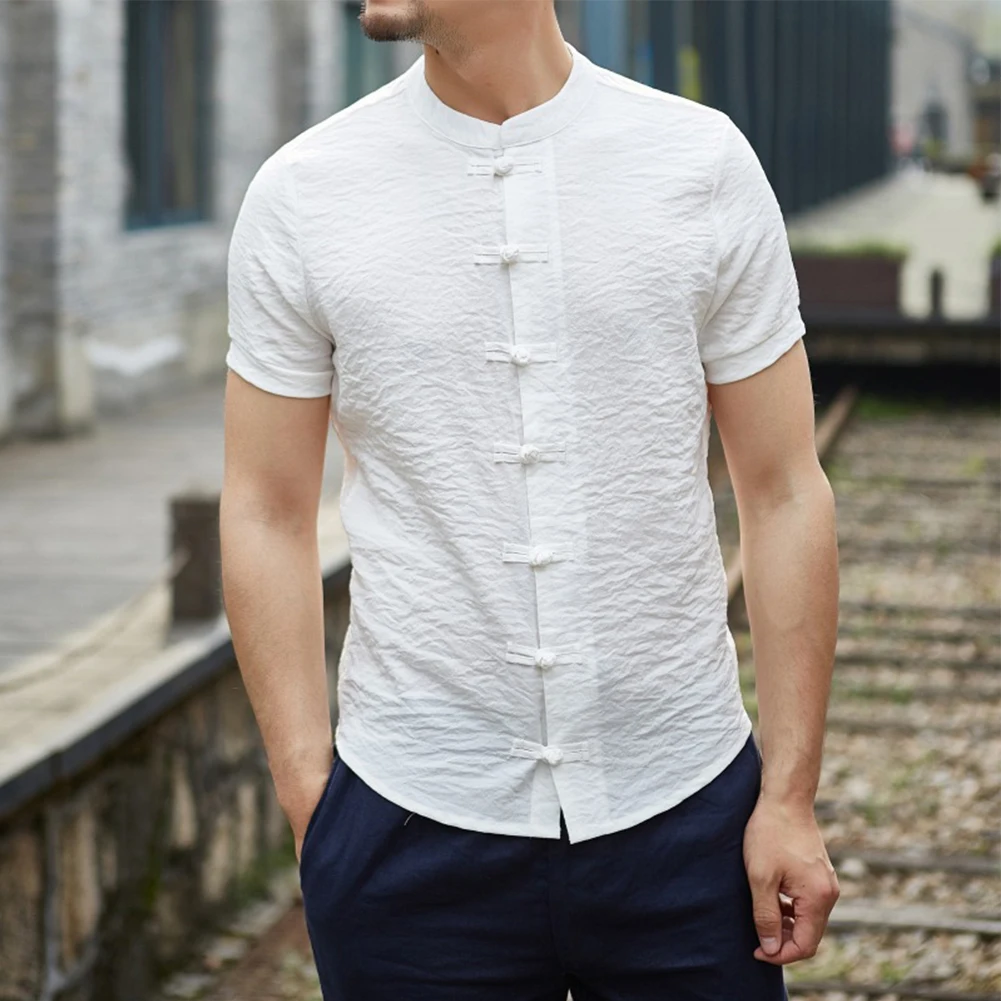 Chinese Frog Button Blouse Men's Slim Fit Mandarin Collar Short Sleeve Shirt with Stylish Design and Classic Style
Chinese Frog Button Blouse Men's Slim Fit Mandarin Collar Short Sleeve Shirt with Stylish Design and Classic Style