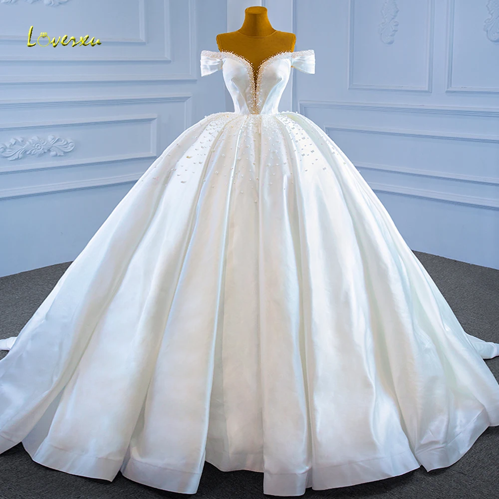 

Loverxu Ball Gown Matte Satin Wedding Dresses 2024 Sweetheart Off The Shoulder Vestido De Novia Beading Elegant Robe De Mariee
