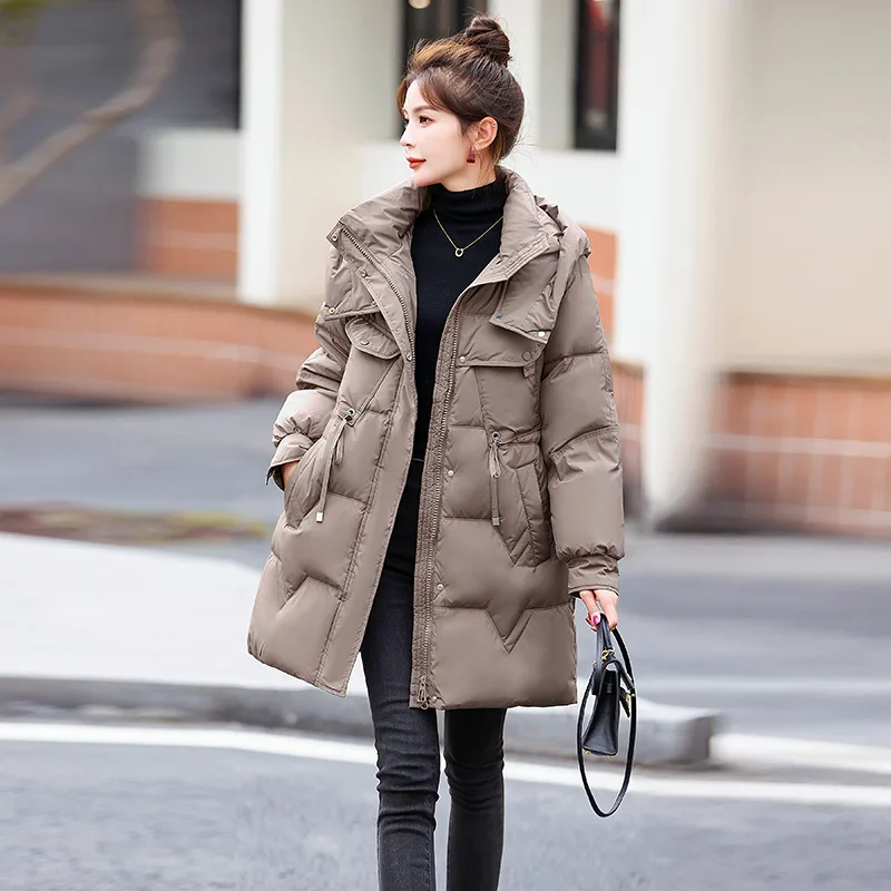 Down jacket women's 2023 new Korean version medium length loose fitting, slimming and thickened warm white duck down hooded jack
Down jacket women's 2023 new Korean version medium length loose fitting, slimming and thickened warm white duck down hooded jack
