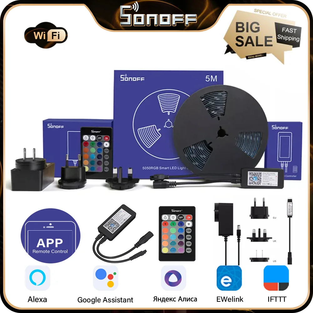 

Sonoff EU/US RGB Flexible Smart LED Light Strip Dimmable L2 Lite WiFi Lamp Strip eWeLink Remote Control Work With Alexa Google