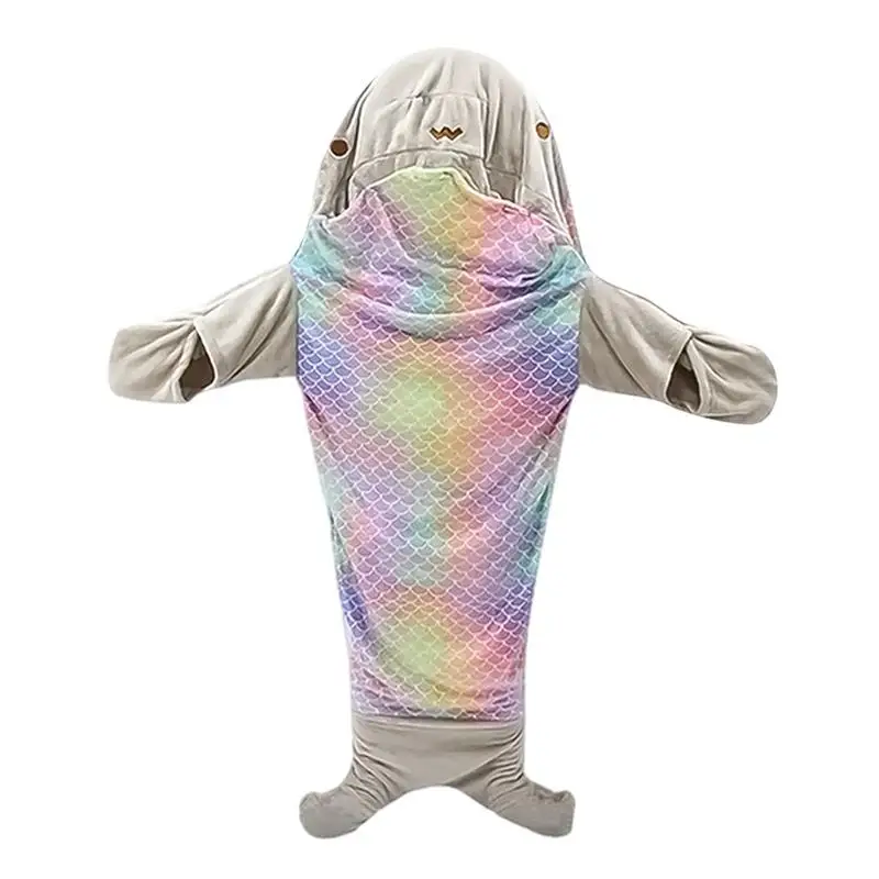 

Wearable Blanket Hoodie Shark Blanket Hoodie Cute Fat Cat Sleeping Bag Home Flannel Clothes Soft Cosplay Pajama Party Blanket