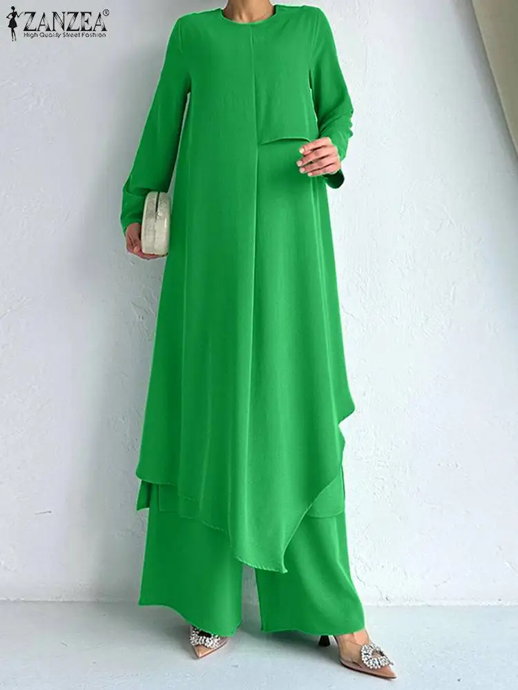 Комплект брюк ZANZEA женский из 2 предметов, Модный ассиметричный Длинный топ с прострочкой, повседневные брюки с широкими штанинами, однотонный наряд, осень 2023
Комплект брюк ZANZEA женский из 2 предметов, Модный ассиметричный Длинный топ с прострочкой, повседневные брюки с широкими штанинами, однотонный наряд, осень 2023