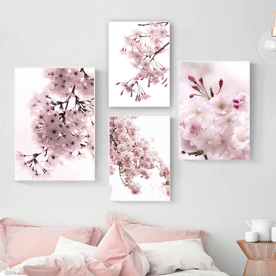 

Nordic Pink Flowers Poster Quotes Canvas Print Painting Modern Wall Art Pictures for Living Room Scandinavian Home Decoration