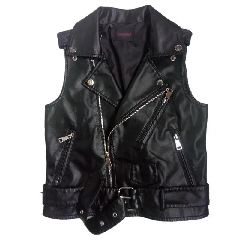 

Hot Sale Black Sleeveless Pu Women Leather Jackets Winter Jacket Pu Belt Veste Motorcycle Jacket Waistcoat Vest Rivet Vests