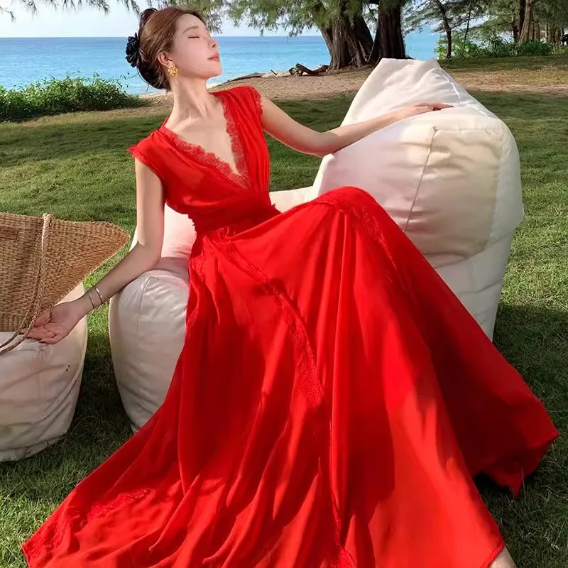 Fashion V Neck Lace Patchwork Red Dress Women Summer Elegant Sleeveless High Waist Vest Party Long Dresses 2024 New
Fashion V Neck Lace Patchwork Red Dress Women Summer Elegant Sleeveless High Waist Vest Party Long Dresses 2024 New