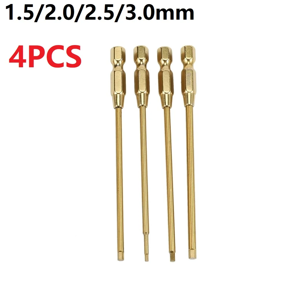 4pcs Hex Wrench Screwdriver 1.5/2.0/2.5/3.0mm 1/4inch Drive Drill Titanium Tips Metal Bits 10cm Golden Rotary Rod Head Tool Kit
4pcs Hex Wrench Screwdriver 1.5/2.0/2.5/3.0mm 1/4inch Drive Drill Titanium Tips Metal Bits 10cm Golden Rotary Rod Head Tool Kit