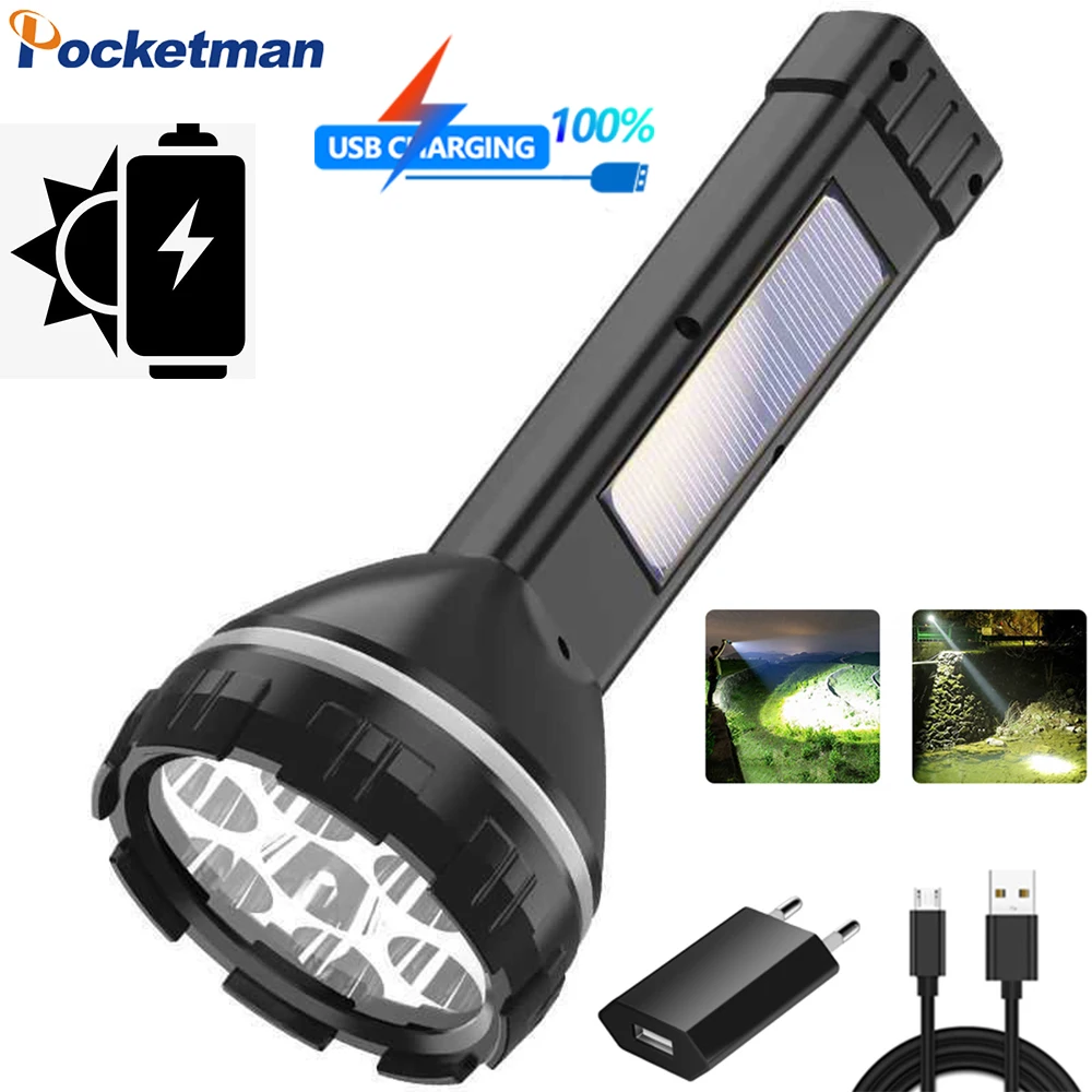 Solar Charging LED Flashlight Multifunctional USB Rechargeable Flashlights Waterproof Torch with Built-in Battery
Solar Charging LED Flashlight Multifunctional USB Rechargeable Flashlights Waterproof Torch with Built-in Battery