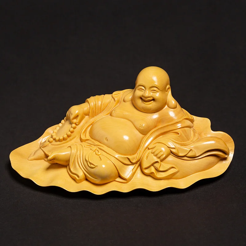 

6cm Wood Laughing Buddha Statues Buddha Car Accessories Buddhism Hand Crafts Feng Shui Maitreya Carving Miniature Home Decor